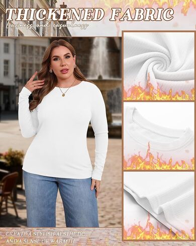 4 Pack Women's Plus Size Long Sleeve Thermal Shirts Cotton Crew Neck Fleece Lined Tops Slim Fit Winter Undershirt in Saudi Arabia