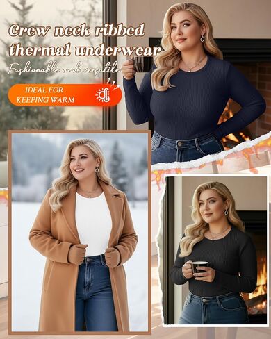 4 Pack Women's Plus Size Long Sleeve Thermal Shirts Cotton Crew Neck Fleece Lined Tops Slim Fit Winter Undershirt in Saudi Arabia