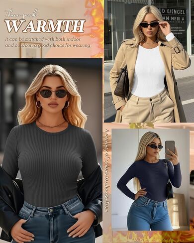 4 Pack Women's Plus Size Long Sleeve Thermal Shirts Cotton Crew Neck Fleece Lined Tops Slim Fit Winter Undershirt in Saudi Arabia