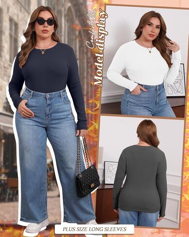 4 Pack Women's Plus Size Long Sleeve Thermal Shirts Cotton Crew Neck Fleece Lined Tops Slim Fit Winter Undershirt in Saudi Arabia