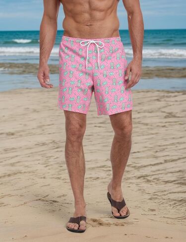 Mens Swim Trunks Summer Beach Board Shorts Quick Dry Swimwear Casual Vacation Bathing Suit with Liner in Kuwait