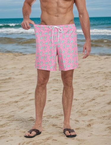 Mens Swim Trunks Summer Beach Board Shorts Quick Dry Swimwear Casual Vacation Bathing Suit with Liner in Kuwait