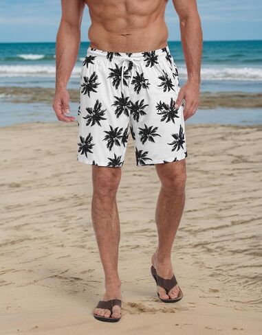 Mens Swim Trunks Summer Beach Board Shorts Quick Dry Swimwear Casual Vacation Bathing Suit with Liner in Kuwait