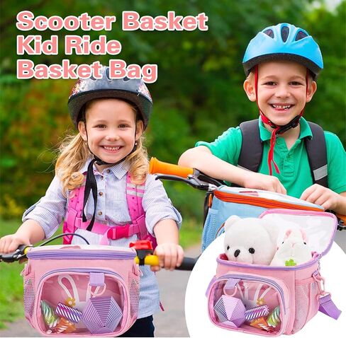 Kids Bike Basket, Bicycle Basket Front for Boys Girls, Small Bike Bag for Child, Cute Bike Accessories, Waterproof Fabric & Detachable Shoulder Strap, Easy to Install in Saudi Arabia