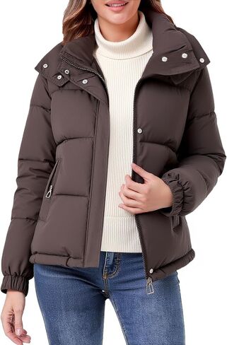hathne Women's Cropped Puffer Jacket Coats Winter Zip Up Hooded Short Warm Padded Jacket Outerwear in Saudi Arabia