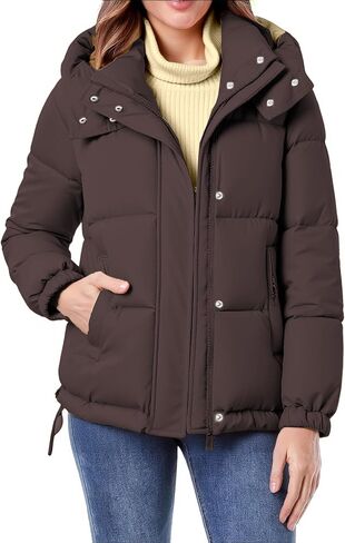 hathne Women's Cropped Puffer Jacket Coats Winter Zip Up Hooded Short Warm Padded Jacket Outerwear in Saudi Arabia