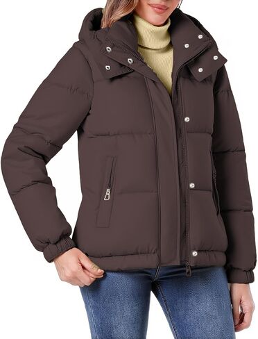 hathne Women's Cropped Puffer Jacket Coats Winter Zip Up Hooded Short Warm Padded Jacket Outerwear in Saudi Arabia