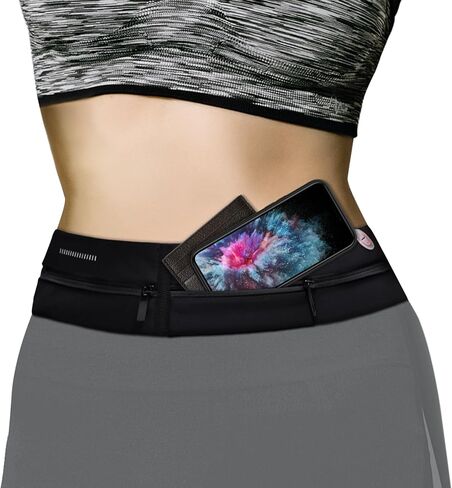 Slim Running Belt Waist Pack Bag,Ultra Light Bounce Free Waist Pouch,Water Resistant Belt Fanny Pack for Hiking Fitness,Adjustable Running Pouch for All Kinds of Phones (Black) in Saudi Arabia