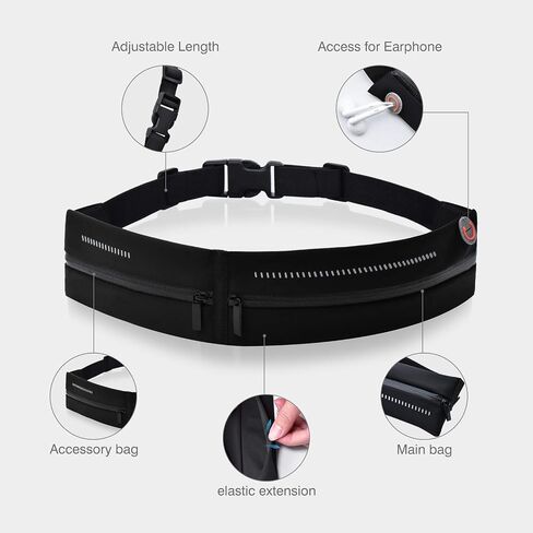 Slim Running Belt Waist Pack Bag,Ultra Light Bounce Free Waist Pouch,Water Resistant Belt Fanny Pack for Hiking Fitness,Adjustable Running Pouch for All Kinds of Phones (Black) in Saudi Arabia