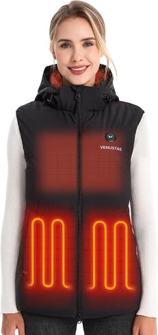 Venustas Women’s Heated Down Vest with Battery, Water-Resistant Lightweight Puffer Vest with Detachable Hood in Saudi Arabia