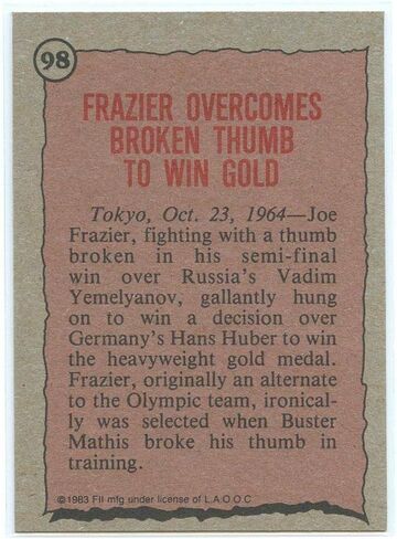 1983 Topps Greatest Olympians #98 Joe Frazier Boxing Biography Card - Mint Ships in Brand New Holder in Saudi Arabia