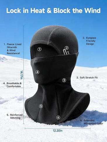 Balaclava Windproof Winter Face Mask Warm Fleece Ski Mask Men, Thermal Face Mask Winter Windproof Fleece Ski Motorcycle Black in Saudi Arabia