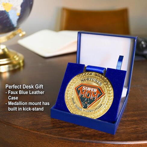 Award Medals for Super Dad or Mom – 18K Gold Plated – Blue Faux Leather Case with Stand – Letter & Envelope – Parents’ Day, Birthday in Saudi Arabia