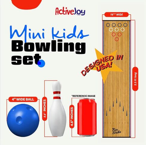ActiveJoy - Classic & American Style Mini Kids Bowling Set - Bowling Games for Kids Indoor - Bowling Alley Toy with Lane, 10 pins, 2 Balls for Family & Friends - 2-5 Years Old. (America) in Saudi Arabia