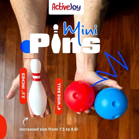 ActiveJoy - Classic & American Style Mini Kids Bowling Set - Bowling Games for Kids Indoor - Bowling Alley Toy with Lane, 10 pins, 2 Balls for Family & Friends - 2-5 Years Old. (America) in Saudi Arabia