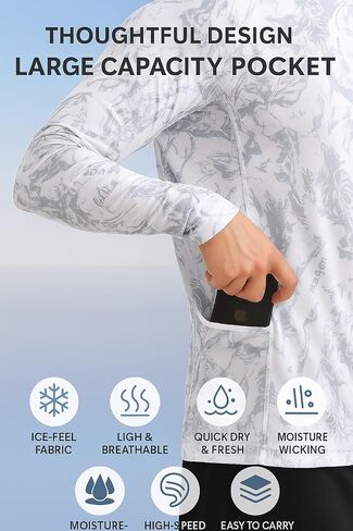 سترة بغطاء للرأس للرجال للحماية من الشمس بعامل حماية من أشعة الشمس 50+ مع قناع خفيف الوزن وأكمام طويلة قميص صيد مموه بدون خياطة قابل للتمدد وجيد التهوية in Kuwait