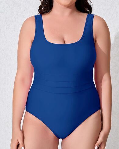 One Piece Plus Size Bathing Suits for Women Tummy Control Swimsuit Crisscross Back Swimwear Suqare Neck in Saudi Arabia