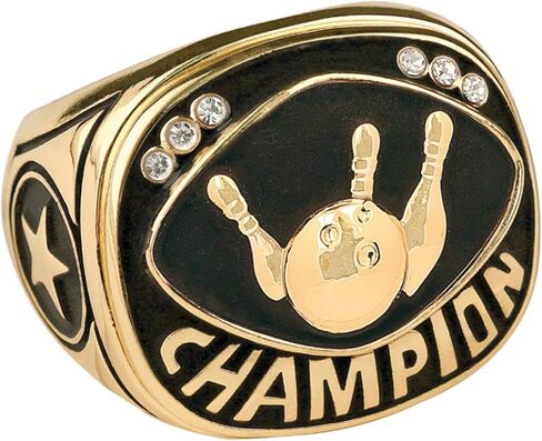 Express Medals Champion Bowling Trophy Ring in Sizes 6 to 15 with Award Display Stand Case and Neck Display Ball Style Chain in Saudi Arabia