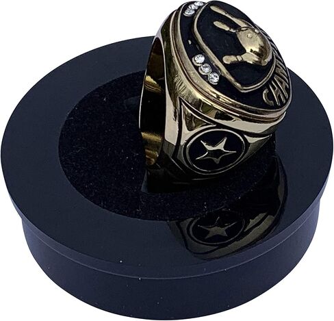 Express Medals Champion Bowling Trophy Ring in Sizes 6 to 15 with Award Display Stand Case and Neck Display Ball Style Chain in Saudi Arabia