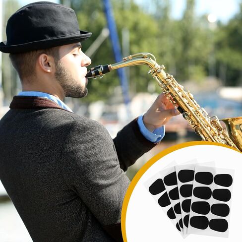 64 Pcs 0.8mm Thick Saxophone and Clarinet Mouthpiece Cushion, Mouthpiece Patches Pads Cushions Thick Oval Rubber Pads with Strong Adhesive for Alto Tenor Sax Beginners Musicians (Black) in Saudi Arabia