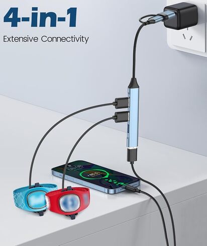 شاحن متعدد 4 في 1 لـ MagicBand+ وMagic Band، محور شحن USB-C وUSB-A متوافق مع FuelRod والبطاريات الخارجية الأخرى (عبوة واحدة باللون الأسود) in Kuwait