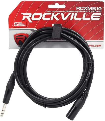 كابل Rockville RCXMB10-B بطول 10 أقدام ذكر REAN XLR إلى 1/4 بوصة TRS، نحاس 100%، تصميم متوازن، سترة PVC متينة، خالية من الضوضاء، للموسيقيين وتسجيل الاستوديو in Saudi Arabia