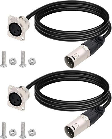 2 قطعة 1.6FT XLR أنثى لوحة جبل إلى ذكر تمر عبر كابل، D-نوع XLR3 3PIN كابل لصناديق المسرح، لوحة التوصيلات، صندوق الأرضية، إعداد الرف in Kuwait
