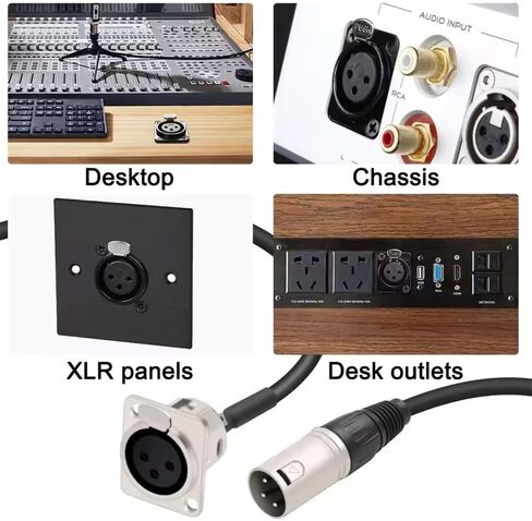2 قطعة 1.6FT XLR أنثى لوحة جبل إلى ذكر تمر عبر كابل، D-نوع XLR3 3PIN كابل لصناديق المسرح، لوحة التوصيلات، صندوق الأرضية، إعداد الرف in Kuwait