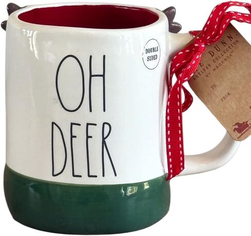 Rae Dunn christmas ceramic coffee mug. Oh deer double sided reindeer inspired figural mug. in Saudi Arabia