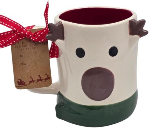 Rae Dunn christmas ceramic coffee mug. Oh deer double sided reindeer inspired figural mug. in Saudi Arabia