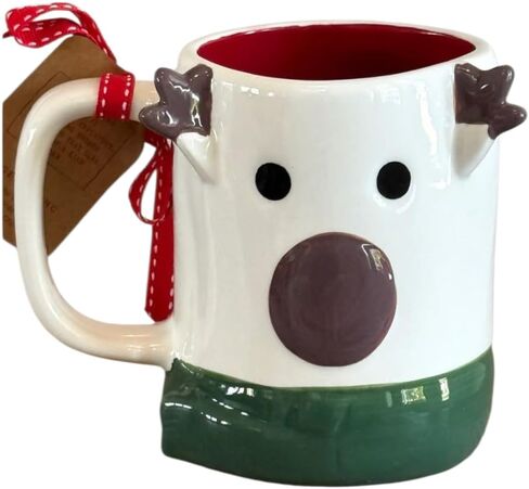 Rae Dunn christmas ceramic coffee mug. Oh deer double sided reindeer inspired figural mug. in Saudi Arabia