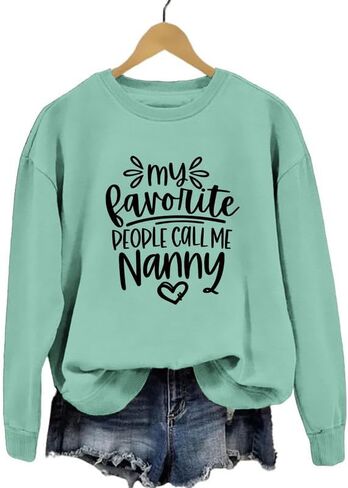 سويت شيرت نسائي My Favorite People Call Me Nanny بأكمام طويلة وفتحة رقبة مستديرة ورسومات جرافيك، قميص هدية للجدة، قميص كاجوال in Kuwait