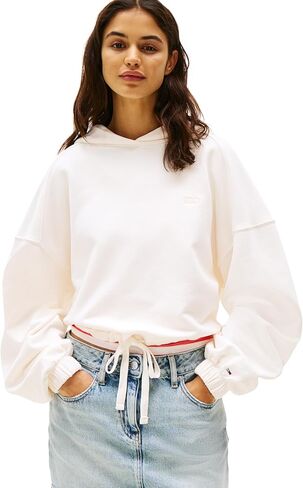 Tommy Jeans Women's Medium Weight Cropped Hoodies with Front Tie Detail in Kuwait