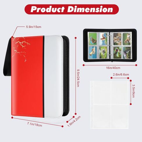 Trading Card Binder, 4 Pocket 400 Cards Holder with 50 Removable Sleeves Display Storage Collector Album Compatible with Pokemon Cards TCG Game Football Sports Cards in Kuwait