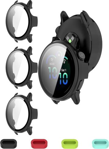 Screen Protector for Garmin Vivoactive 6 Case-[Black] [3Pcs]+Silicone Anti-dust Plugs[4Pcs],PC Protective Cover Bumper with built-in 9H Tempered Glass,Face Cover Accessories in Saudi Arabia