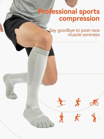Compression Toe Socks for Men and Women 15-20mmHg, 3 Pairs, Knee High Five Finger Stockings in Saudi Arabia
