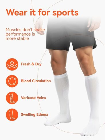 Compression Toe Socks for Men and Women 15-20mmHg, 3 Pairs, Knee High Five Finger Stockings in Saudi Arabia