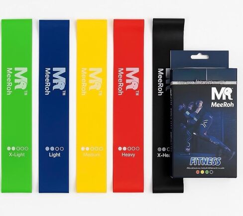 مجموعة أحزمة مقاومة MeeRoh Mini Loop - 5 مستويات قوة (X-Light إلى X-Heavy) | TPE ممتاز، غير مسبب للحساسية، أربطة تمرين للتمرين، اليوغا، البيلاتس، التمدد، تدريب القوة والعلاج الطبيعي in Kuwait