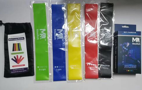 مجموعة أحزمة مقاومة MeeRoh Mini Loop - 5 مستويات قوة (X-Light إلى X-Heavy) | TPE ممتاز، غير مسبب للحساسية، أربطة تمرين للتمرين، اليوغا، البيلاتس، التمدد، تدريب القوة والعلاج الطبيعي in Kuwait