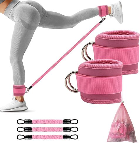 Adjustable Ankle Resistance Bands with Cuffs - 3-Level Booty Bands for Women, Home Gym Equipment for Glutes & Legs Workout, Pilates Yoga Accessories in Saudi Arabia