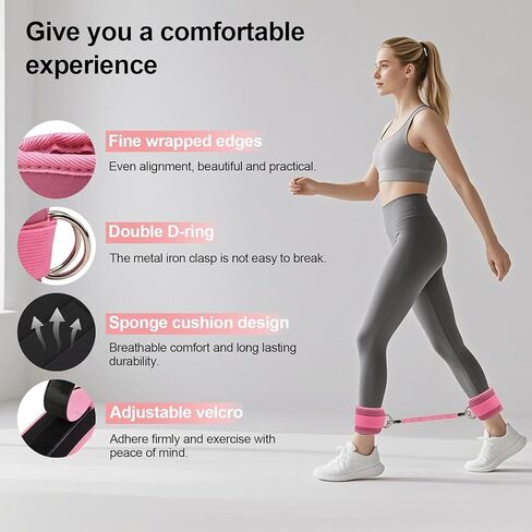 Adjustable Ankle Resistance Bands with Cuffs - 3-Level Booty Bands for Women, Home Gym Equipment for Glutes & Legs Workout, Pilates Yoga Accessories in Saudi Arabia