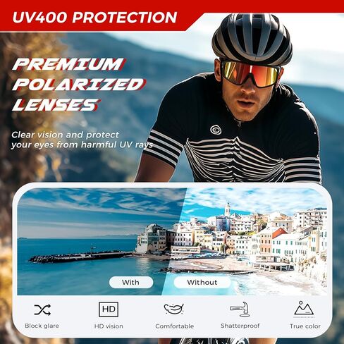 SUANGIT Polarized Cycling Sunglasses for Men Women Red Sports Running Bike Shades UV Protection Goggles in Saudi Arabia