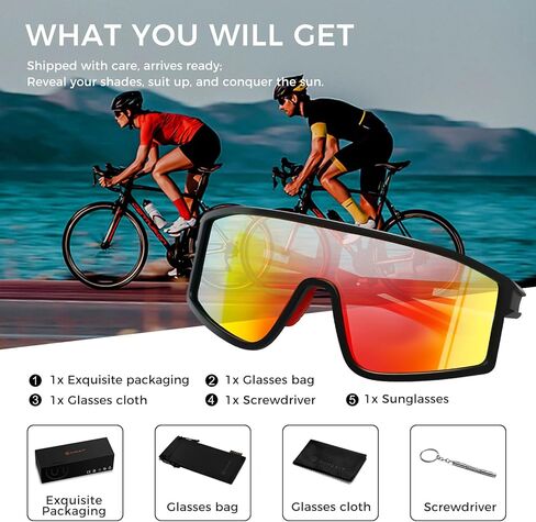 SUANGIT Polarized Cycling Sunglasses for Men Women Red Sports Running Bike Shades UV Protection Goggles in Saudi Arabia