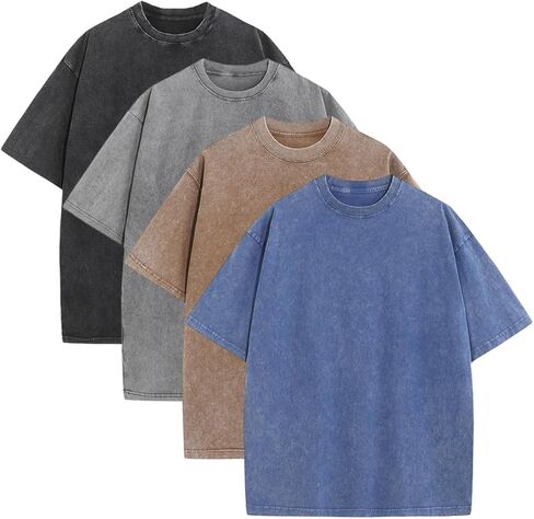 Oversized Tshirts for Men Gym Vintage Heavyweight T Shirts Cotton Workout Acid Wash Baggy Tees LTX006 in Saudi Arabia