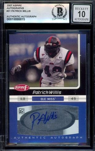 Patrick Willis Gem Mint 10 Beckett BAS Signed 2007 Aspire Rookie Autograph - Football Slabbed Autographed Rookie Cards in Saudi Arabia