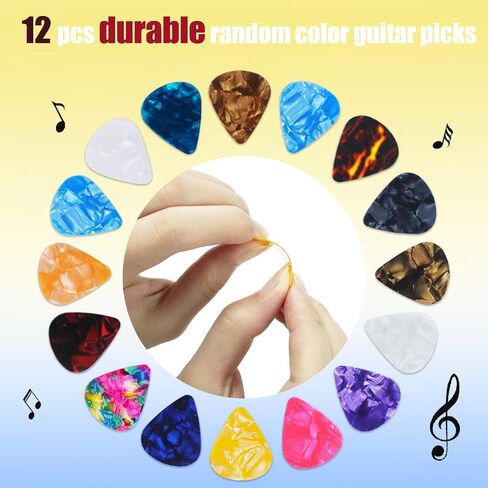 12 Pcs Guitar Pick Storage Box 4 Thickness (0.46mm, 0.71mm, 0.96mm, 1.2mm) Celluloid Picks Christmas Birthday Music Gifts Bass Electric Guitar Acoustic Guitar Ukulele (Color Random) in Saudi Arabia