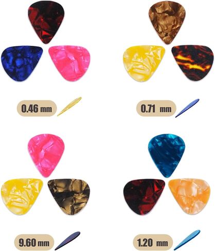 12 Pcs Guitar Pick Storage Box 4 Thickness (0.46mm, 0.71mm, 0.96mm, 1.2mm) Celluloid Picks Christmas Birthday Music Gifts Bass Electric Guitar Acoustic Guitar Ukulele (Color Random) in Saudi Arabia