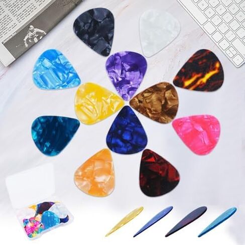 12 Pcs Guitar Pick Storage Box 4 Thickness (0.46mm, 0.71mm, 0.96mm, 1.2mm) Celluloid Picks Christmas Birthday Music Gifts Bass Electric Guitar Acoustic Guitar Ukulele (Color Random) in Saudi Arabia
