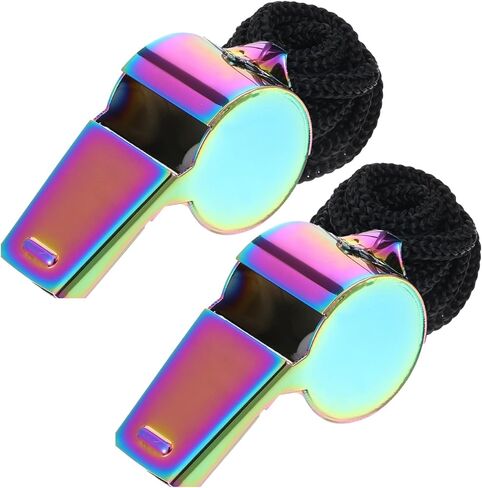 2 Pcs Stainless Steel Sports Whistle with Lanyard, Metal Coach Teacher Whistle, Colorful Backpack Whistle, Emergency Sports Whistle Suitable for, Coach, Referee, Emergency in Saudi Arabia