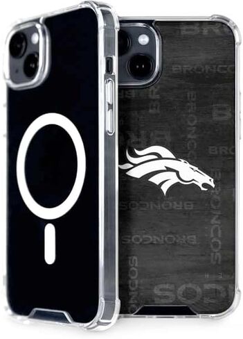 حافظة هاتف Skinit متوافقة مع MagSafe iPhone 15 - تصميم أسود وأبيض مرخص رسميًا من NFL Denver Broncos in Saudi Arabia